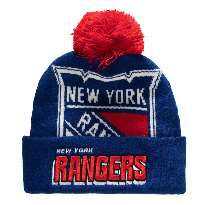 Mitchell & Ness Rangers Punch out Pom Knit Hat