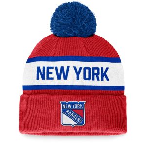 Fanatics Rangers Fundamental Red Pom Beanie