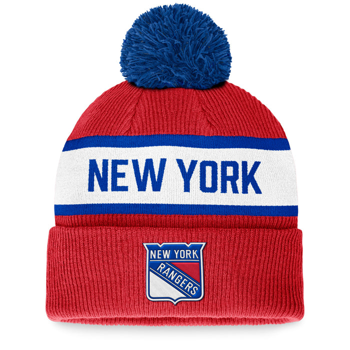 Fanatics Rangers Fundamental Red Pom Beanie