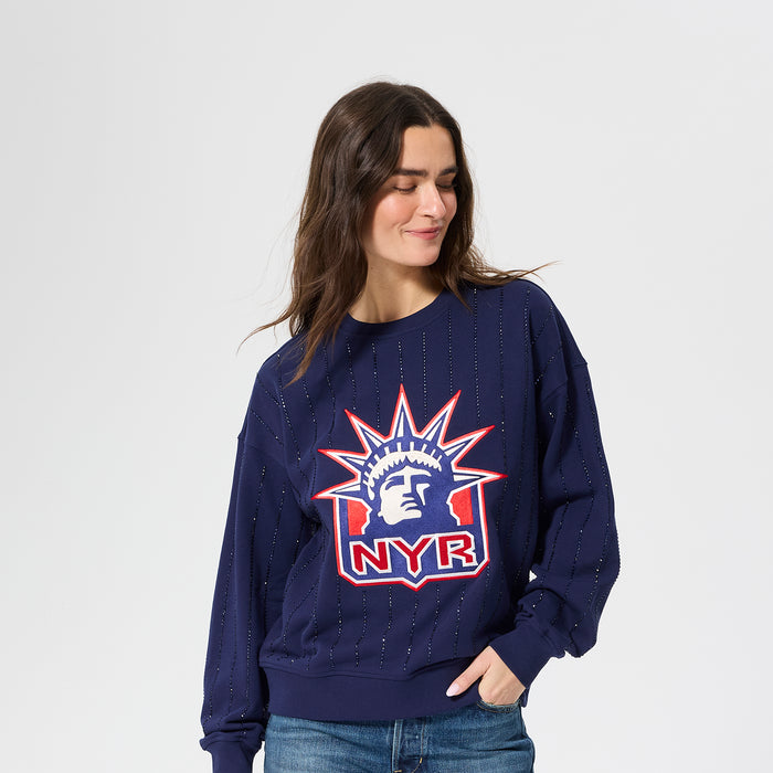 Terez Rangers Gem Pinstripe Navy Crewneck - Image 3