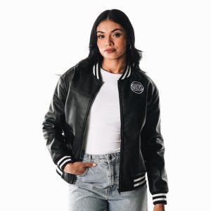 Wild Collective Knicks Faux Leather Bomber Jacket