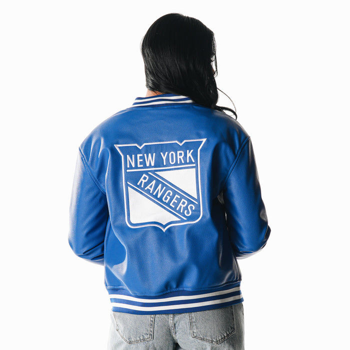 Women's Wild Collective Rangers Royal Faux Leather Bomber Jacket - Image 2