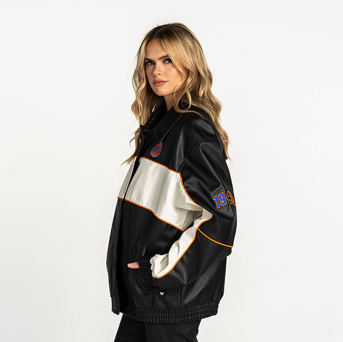 Wild Collective Knicks Faux Leather Racing Jacket - Image 4