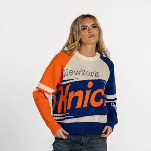 Wild Collective Knicks Cropped Boxy Raglan Jacquard Sweater
