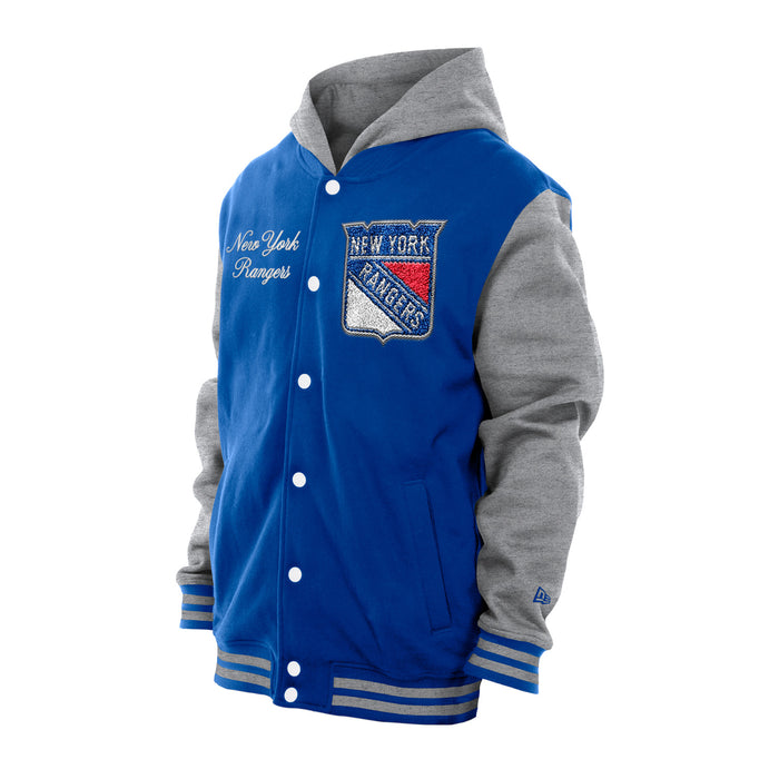 New Era Rangers Throwback Fleece Snap Front Hooded Jacket - Image 3