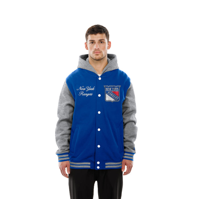 New Era Rangers Throwback Fleece Snap Front Hooded Jacket - Image 2