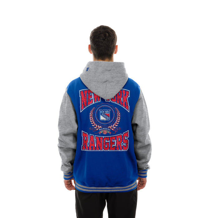 New Era Rangers Throwback Fleece Snap Front Hooded Jacket