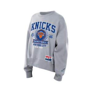 Women's New Era Knicks Throwback Collection Boxy Grey French Terry Crew