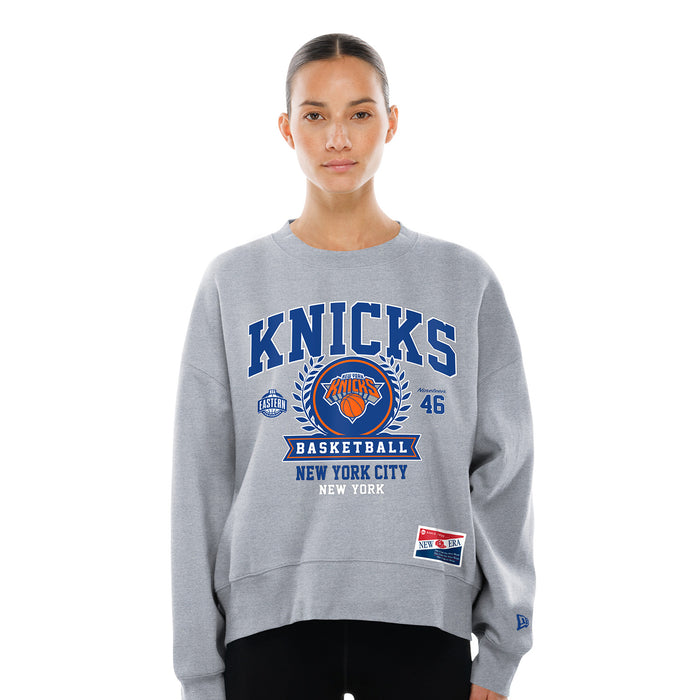 Women's New Era Knicks Throwback Collection Boxy Grey French Terry Crew - Image 3