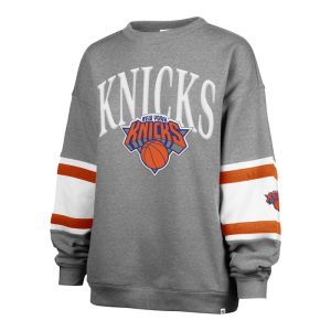Women's '47 Brand Knicks Grey Steadfast Sleeve Paneled Crew