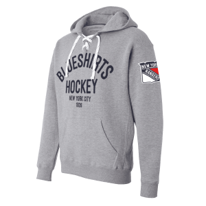 We Bleed Blue Rangers Blueshirts Hockey Grey Lace Up Hood
