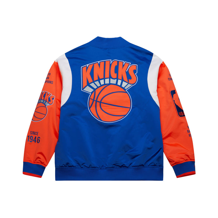 Mitchell & Ness Knicks Team Origins Royal/Orange Satin Jacket - Image 2