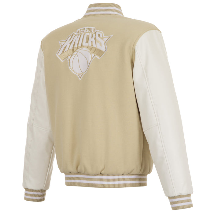 JH Design Knicks Reversible Tan/White Varsity Jacket - Image 2