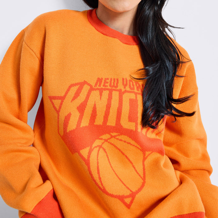 Terez Knicks Orange Knit Cotton Color Tonal Crew Sweater - Image 4