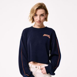 Terez Knicks Navy Piping Crop Crewneck