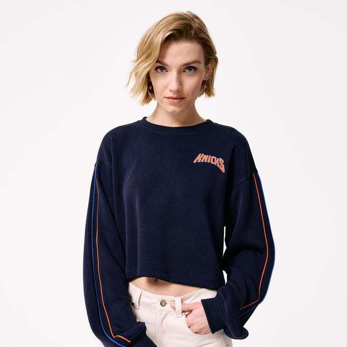Terez Knicks Navy Piping Crop Crewneck