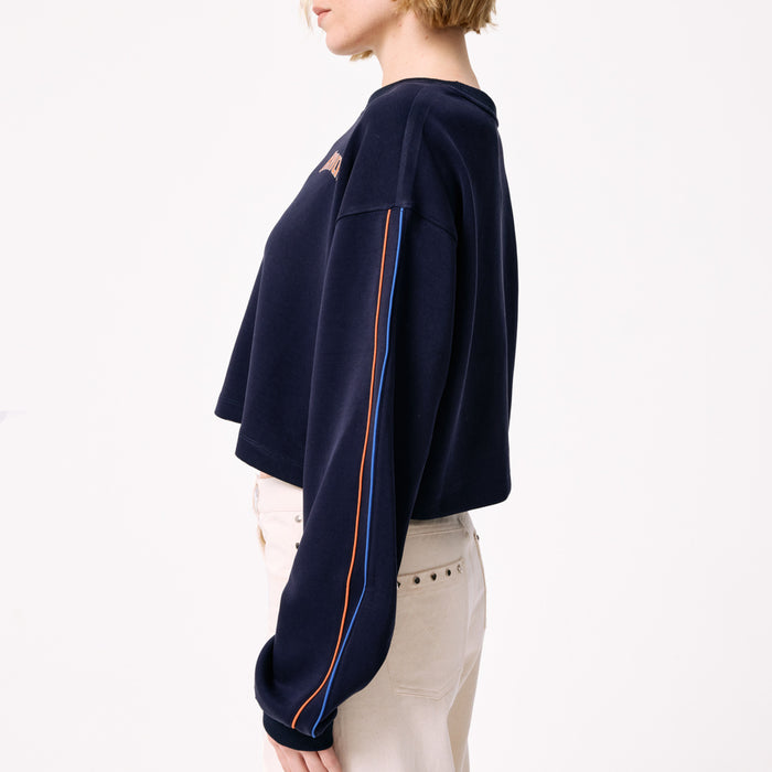 Terez Knicks Navy Piping Crop Crewneck - Image 2