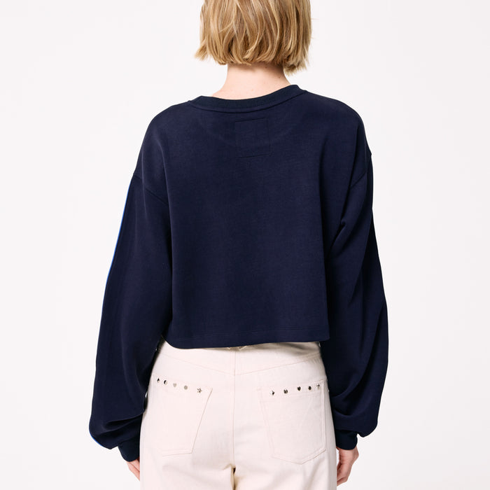 Terez Knicks Navy Piping Crop Crewneck - Image 4