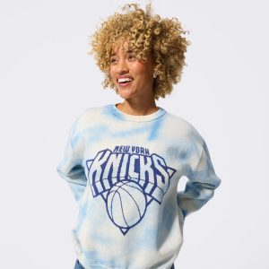 Terez Knicks Blue Tie Dye Knit cotton Tonal Crew Sweater