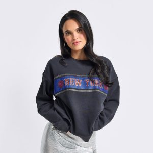 Terez Knicks Black New York Gemstone STripe Logo Crew