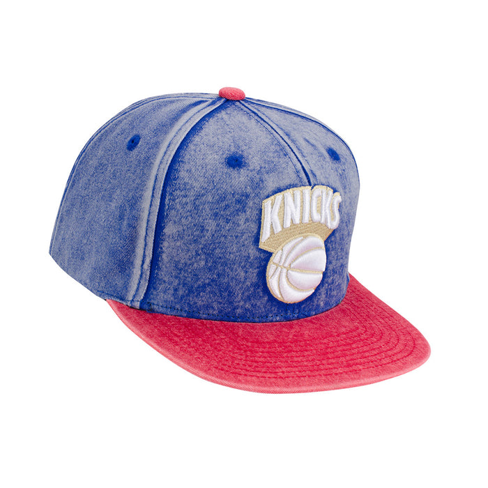 Mitchell & Ness Knicks Royal Snow Wash Natural Fitted Hat - Image 2