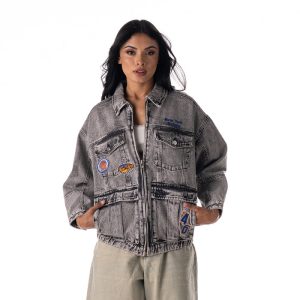 Wild Collective Knicks Oversized Cargo Denim Jacket