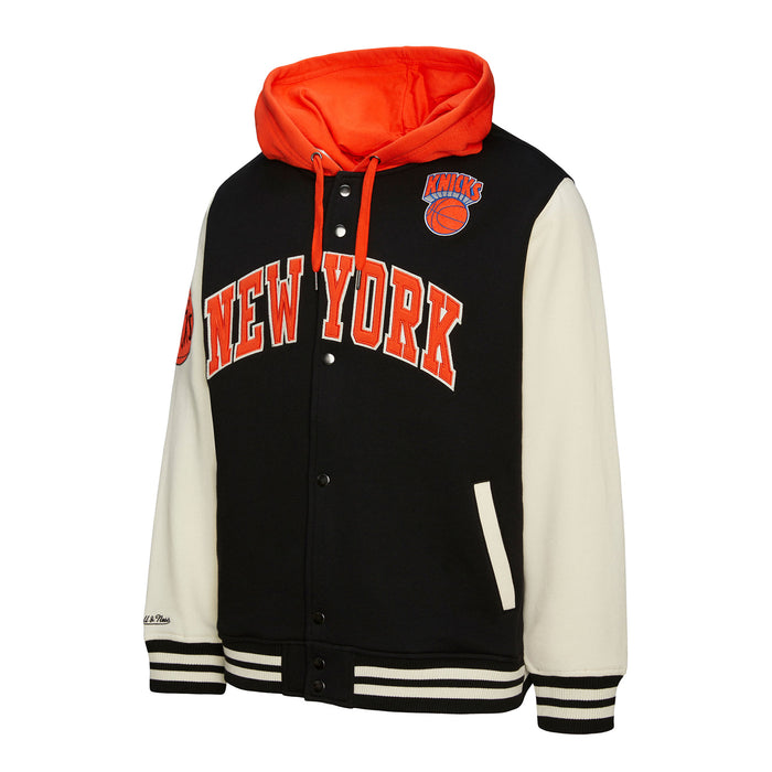 Mitchell & Ness Knicks Courtside Fleece Button Down Hooded Jacket - Image 6