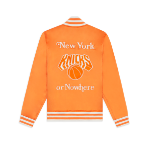 NYON x Knicks Give and Go Orange Satin Varsity Jacket