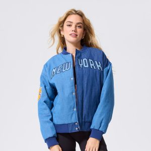 Terez Knicks Denim Bomber Jacket