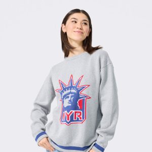 Terez Rangers Liberty Heather Grey Knit Cotton Sweater