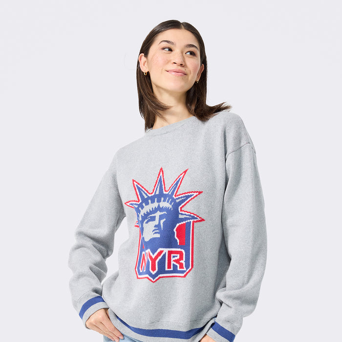 Terez Rangers Liberty Heather Grey Knit Cotton Sweater