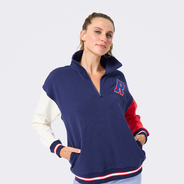 Terez Rangers Classic Cotton Colorblock Quarter Zip Pullover - Image 4
