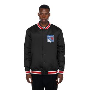New Era Rangers Sport Classic Snap Front Black Satin Jacket