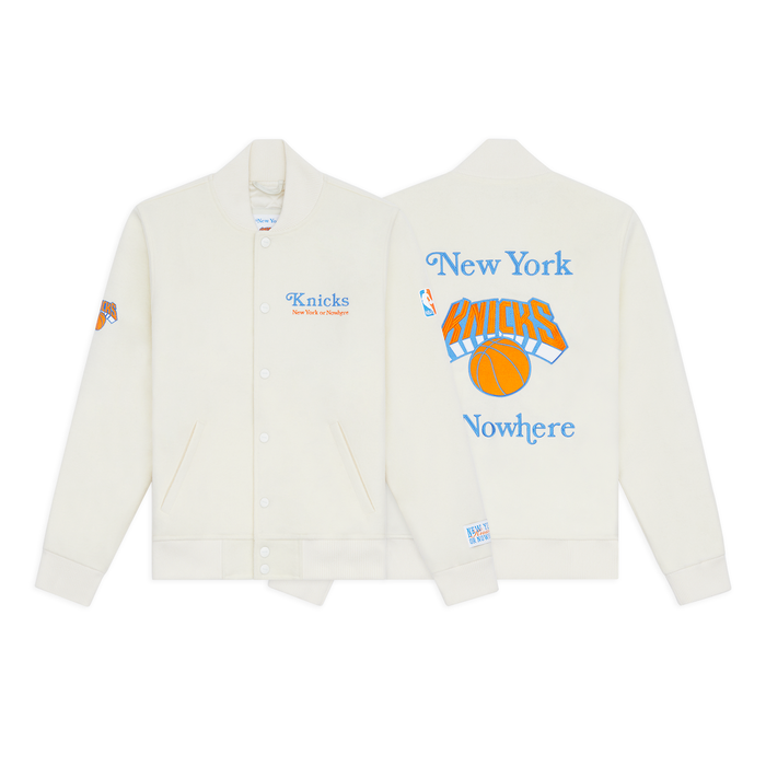 NYON x Knicks Give and Go Cream Varsity Jacket - Image 3