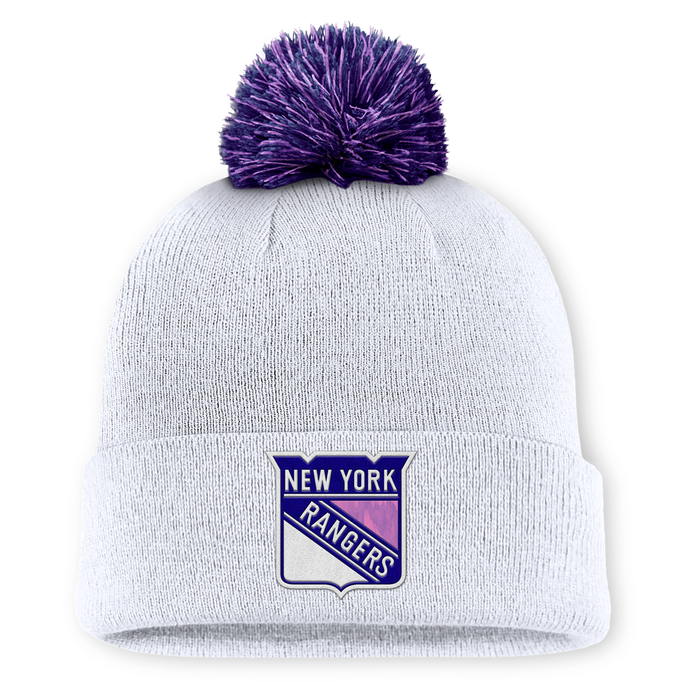 Fanatics Rangers 25 Hockey Fights Cancer White Beanie