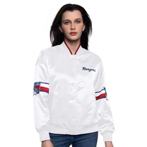Women's Starter Rangers Hurry Up Offense White Varsity Jacket