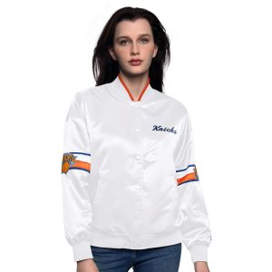 Women's Starter Knicks Hurry Up Offense White Varsity Jacket