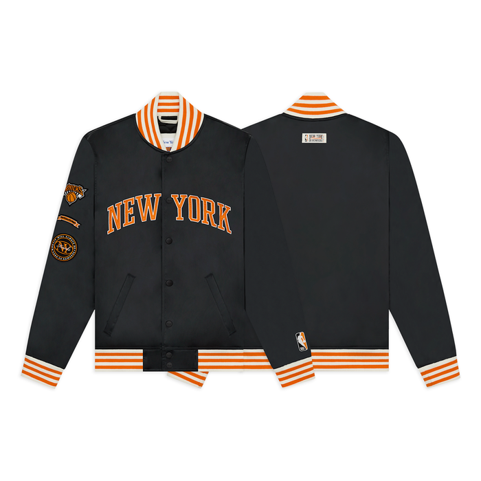 NYON x Knicks Midtown Varsity Satin Jacket Black - Image 3