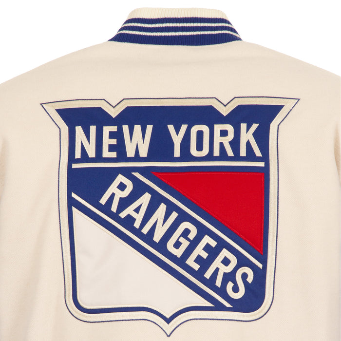 JH Design Rangers All Wool Two Tone Cream/Royal Reversible Varsity Jacket - Image 5