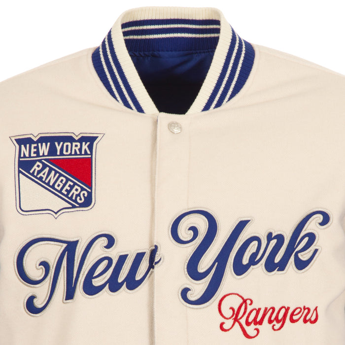 JH Design Rangers All Wool Two Tone Cream/Royal Reversible Varsity Jacket - Image 4