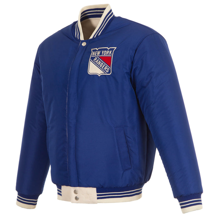 JH Design Rangers All Wool Two Tone Cream/Royal Reversible Varsity Jacket - Image 3