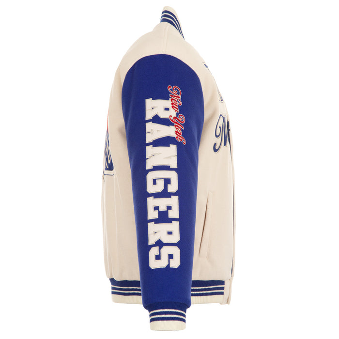JH Design Rangers All Wool Two Tone Cream/Royal Reversible Varsity Jacket - Image 7