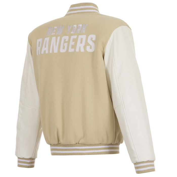 JH Design Rangers Reversible Tan/White Varsity Jacket - Image 2