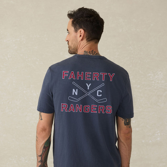 Faherty Rangers Navy NYC Pocket Sunwashed Tee - Image 2